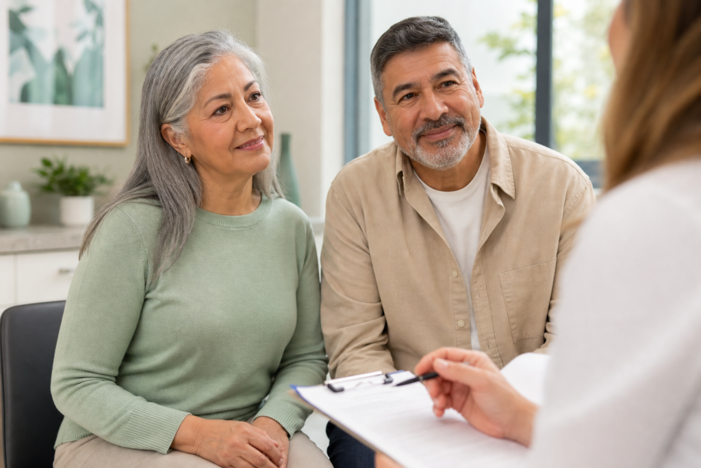 Older adults discussing digestive health with a primary care clinician